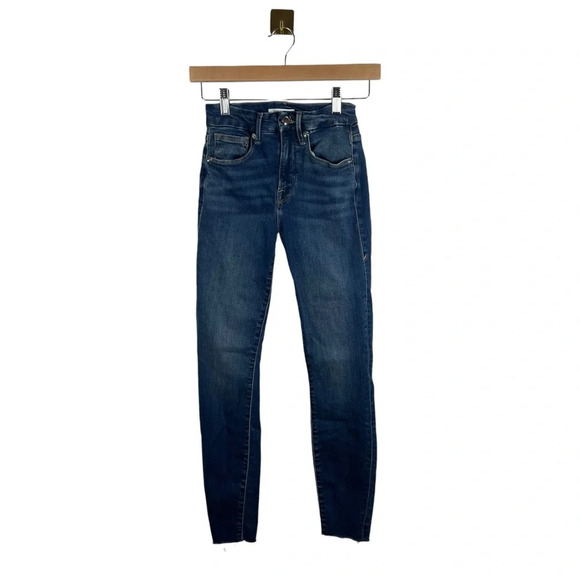 Good American Good Waist Raw Edge Crop Jeans in Blue Size 25 - Picture 5 of 13